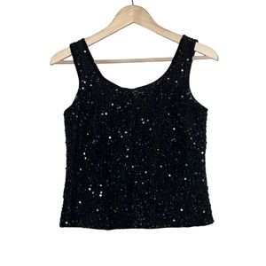 Vintage Ste’nay Black Beaded Sequin Sleeveless 100% Silk Blouse